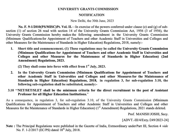 UGC Latest Notice